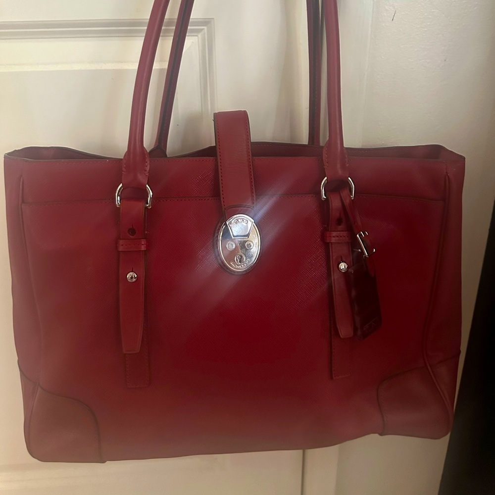 Tumi Villa Turin Leather Tote -Business/Travel/School Satchel/Laptop in Red